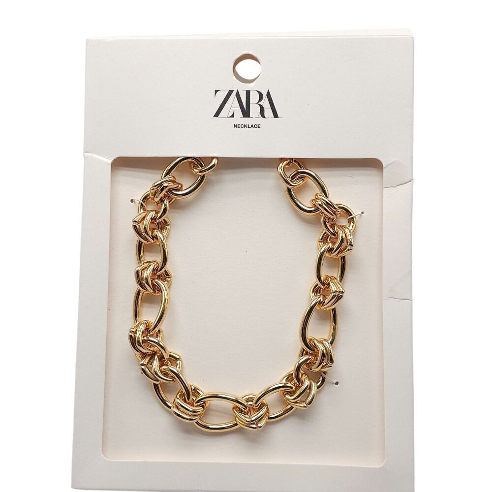 Chunky Gold Tone Interlocking Chain Necklace By Zara - Picture 2 of 6
